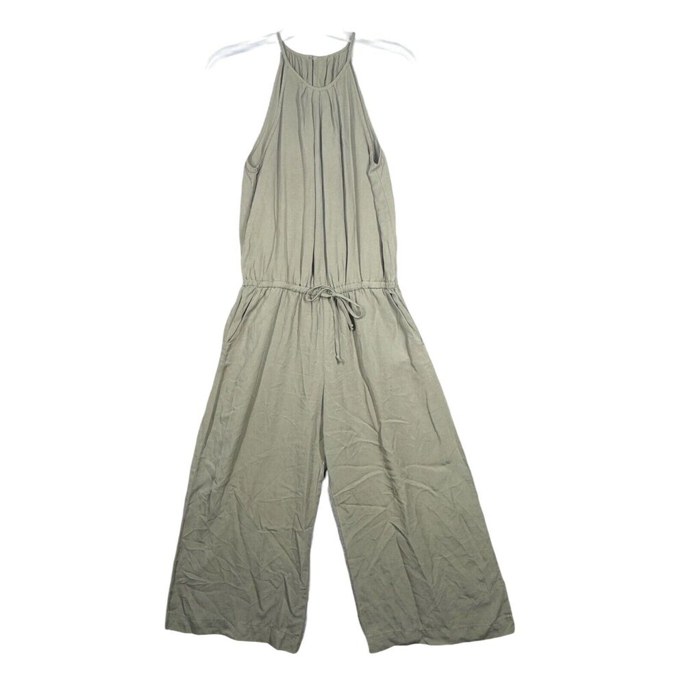 Bella Dahl Jumpsuit Womens Medium Green Pleated Wide Leg Jumper Bohemian Hippie